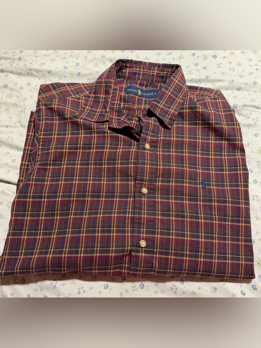 Ralph Lauren Burgundy and Navy Plaid Button-Down Shirt